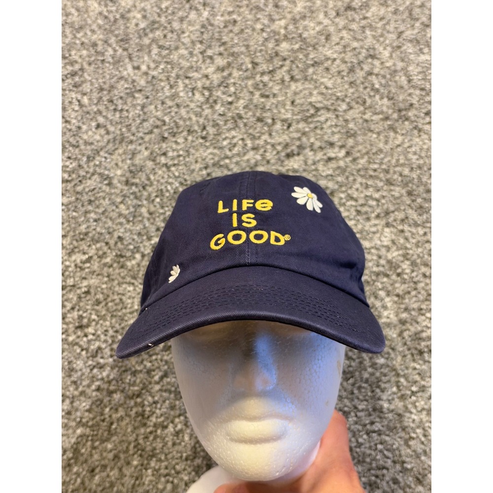 Life is Good Hat Women OS Navy Blue Daisy Floral Embroidery Baseball Cap Hat